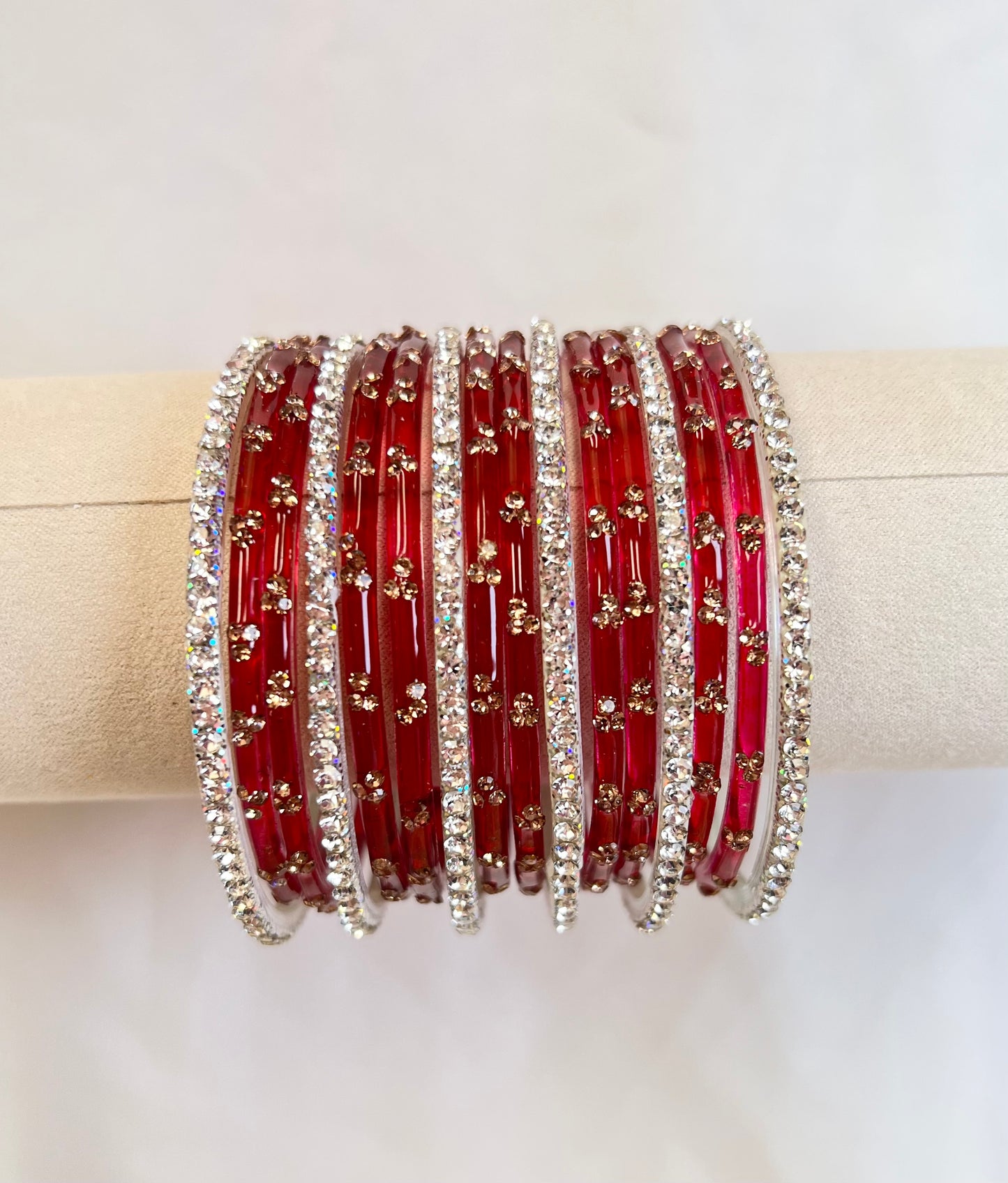 Glass Bangles set - Red/Silver