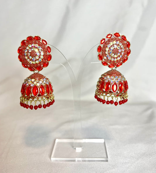 Sabah Jhumka Earrings - Red
