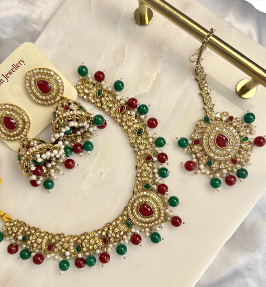 Vani Necklaceset - Green/Red