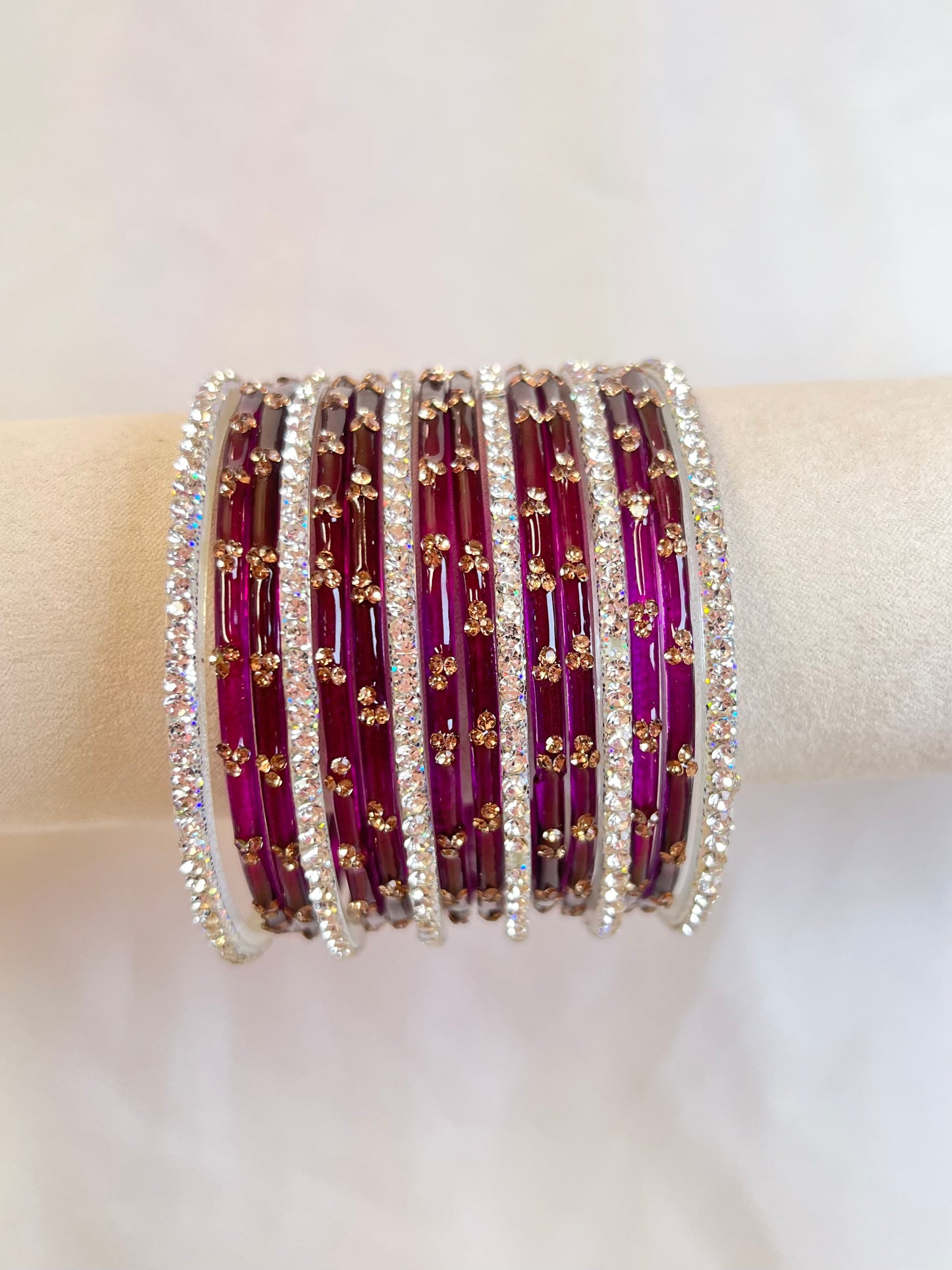 Glass Bangles set - Wine/Silver