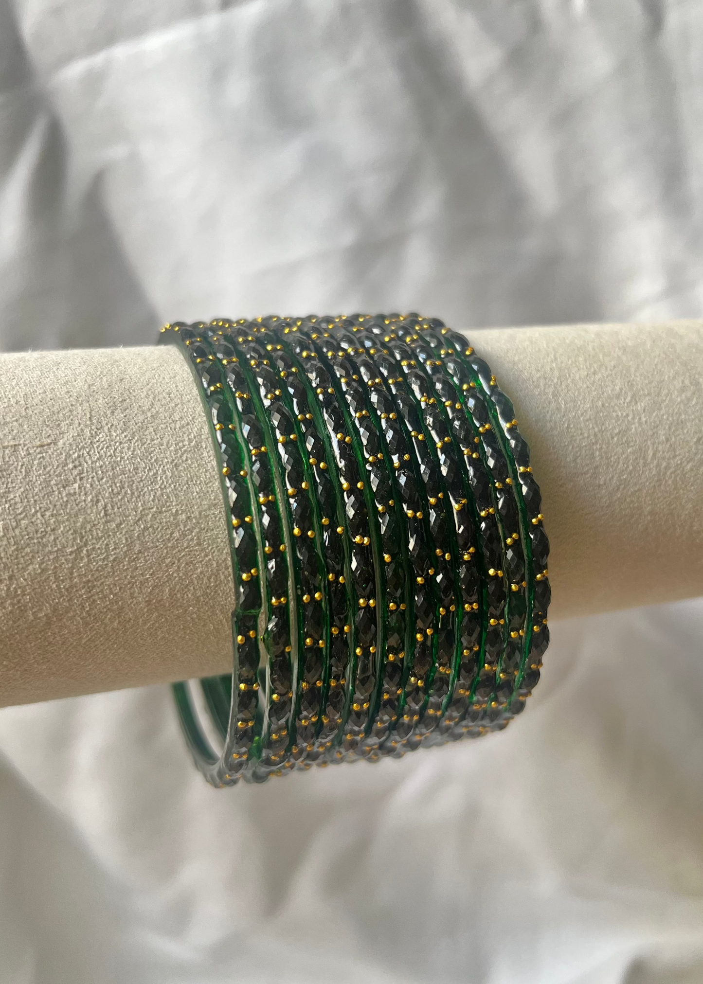 Raindrop Glass Bangles - Dark Green/2.10