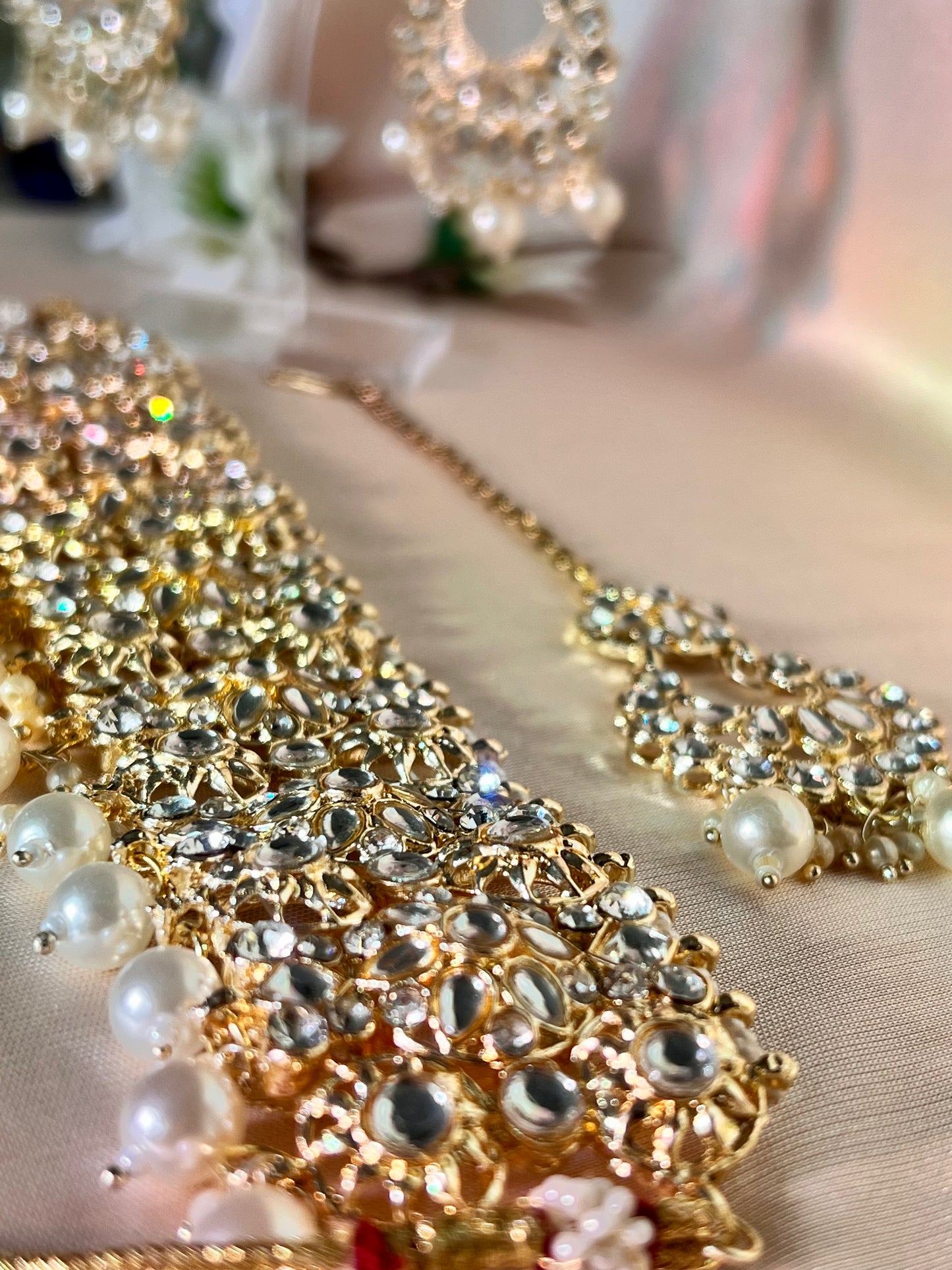 Heavy Kundan/stone Necklace set - white