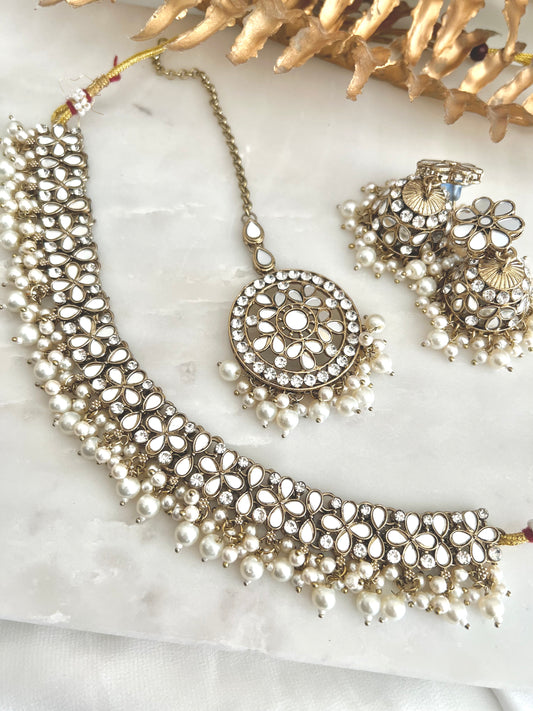 Naina Mirror Necklaceset - White