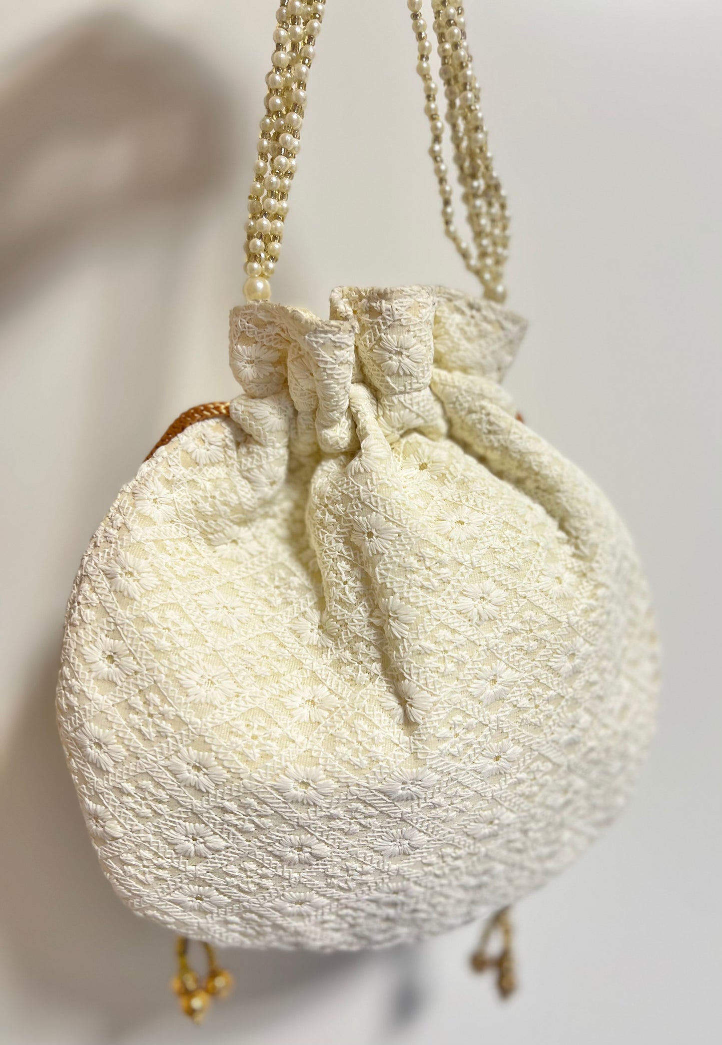 Large Potli Bag - Pearl White