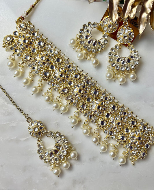 Heavy Kundan/stone Necklace set - white