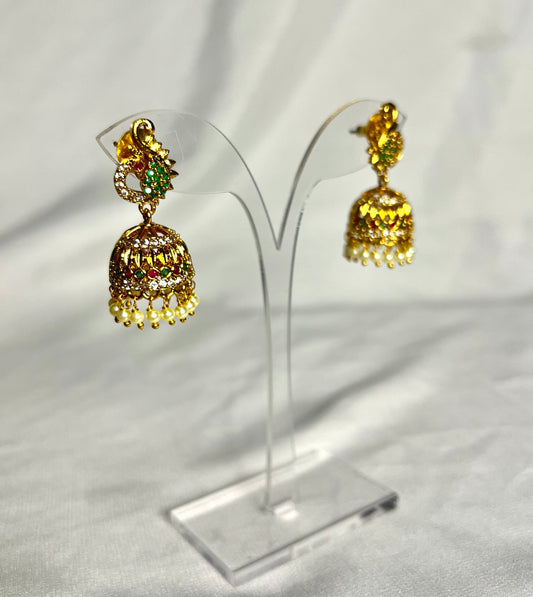 Peacock Jhumka Earrings - Golden