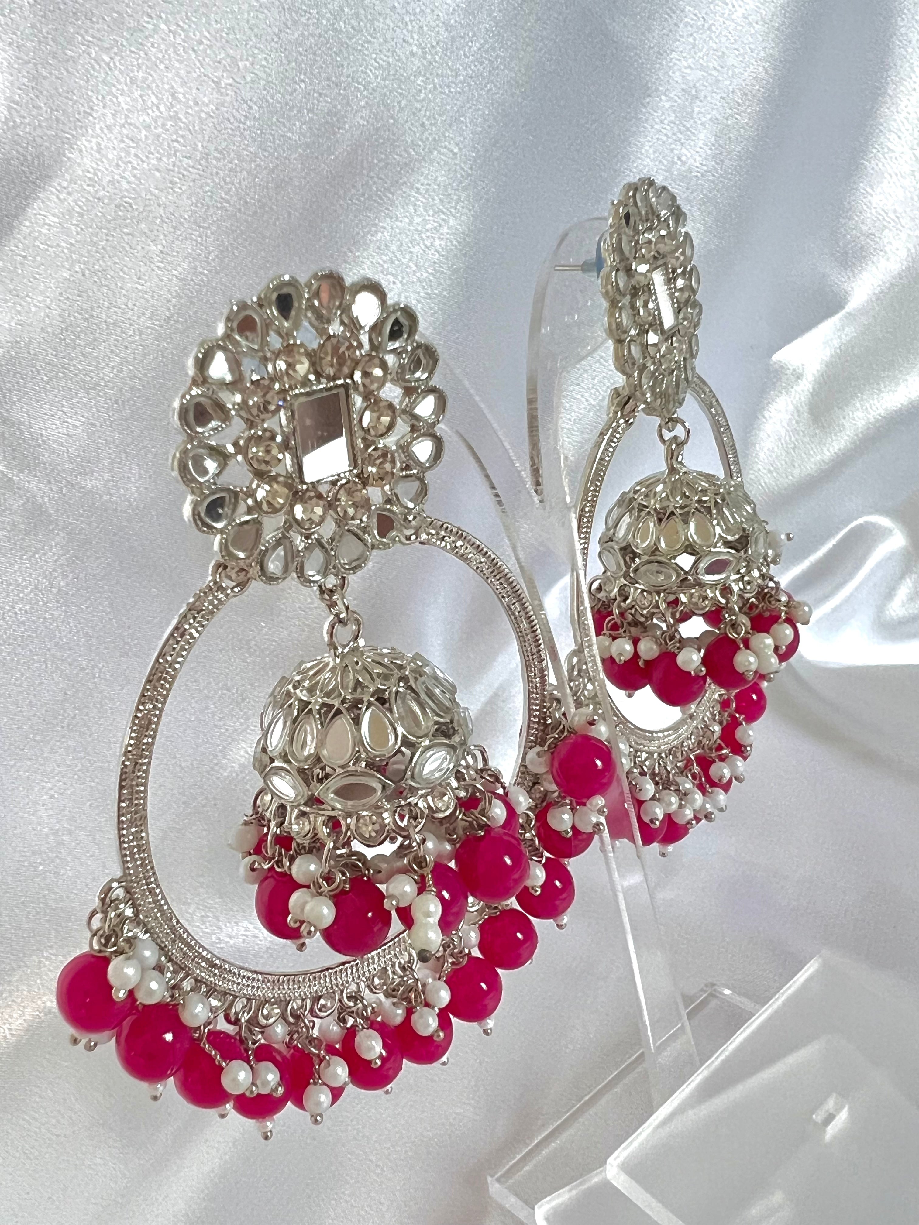 Buy OOMPH Mint Green & Rani Pink Meenakari Drop Earrings with Jaipur Stones  & Kundan Online