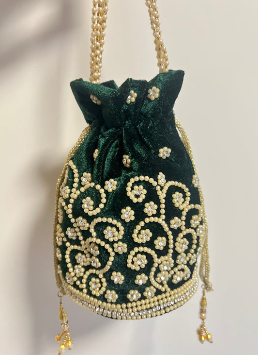 Potli Bag - Emerald flower