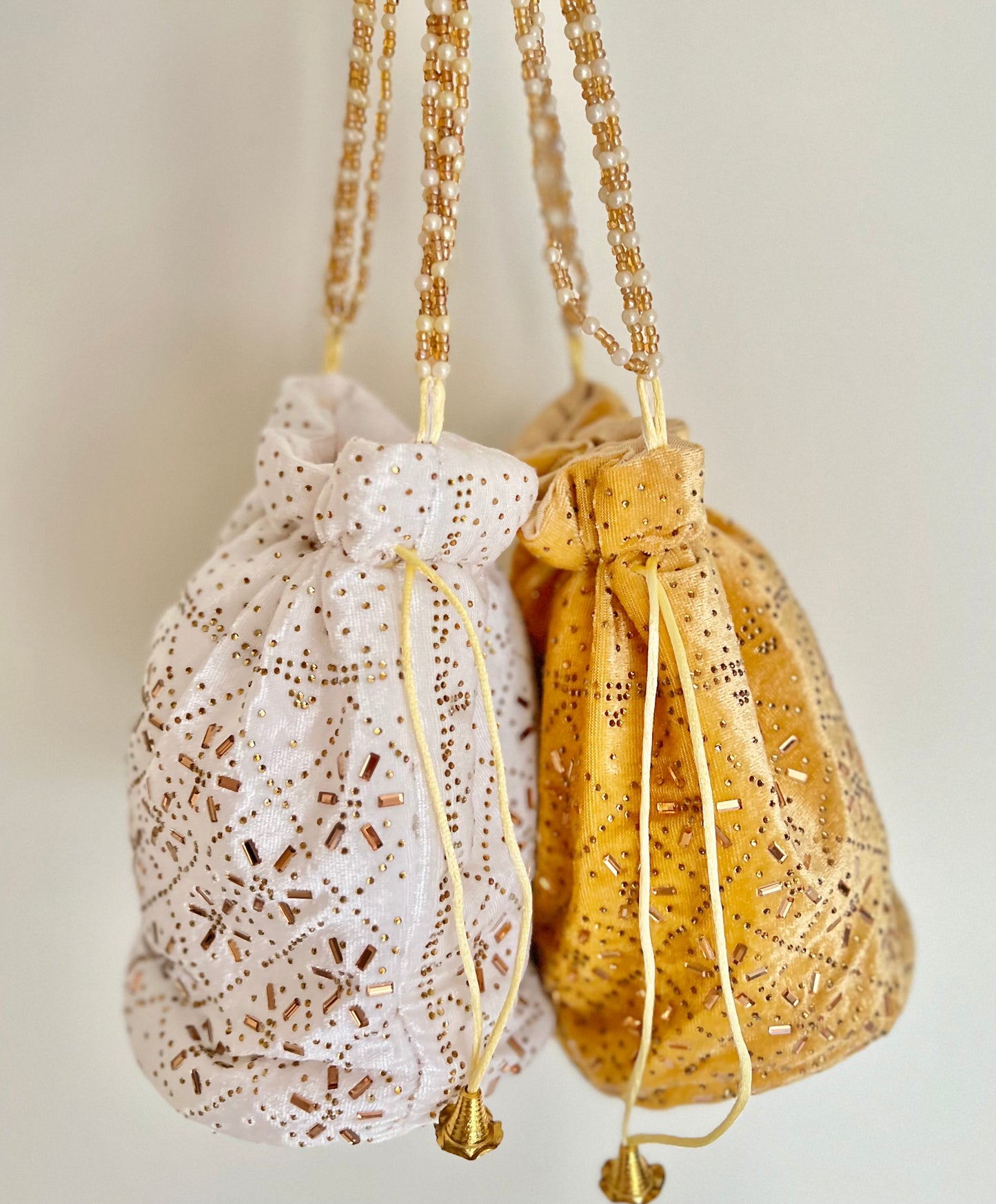 Potli Bag - Velvet White/Golden