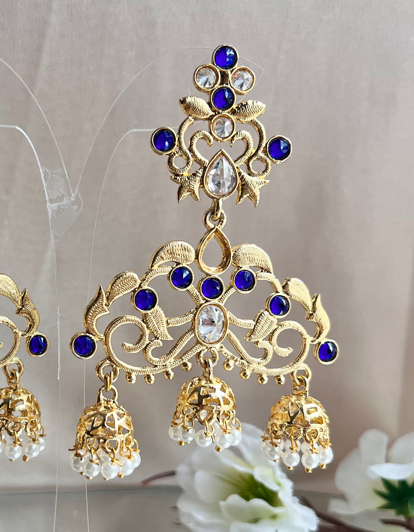 Jhumka Earrings - Navy Blue