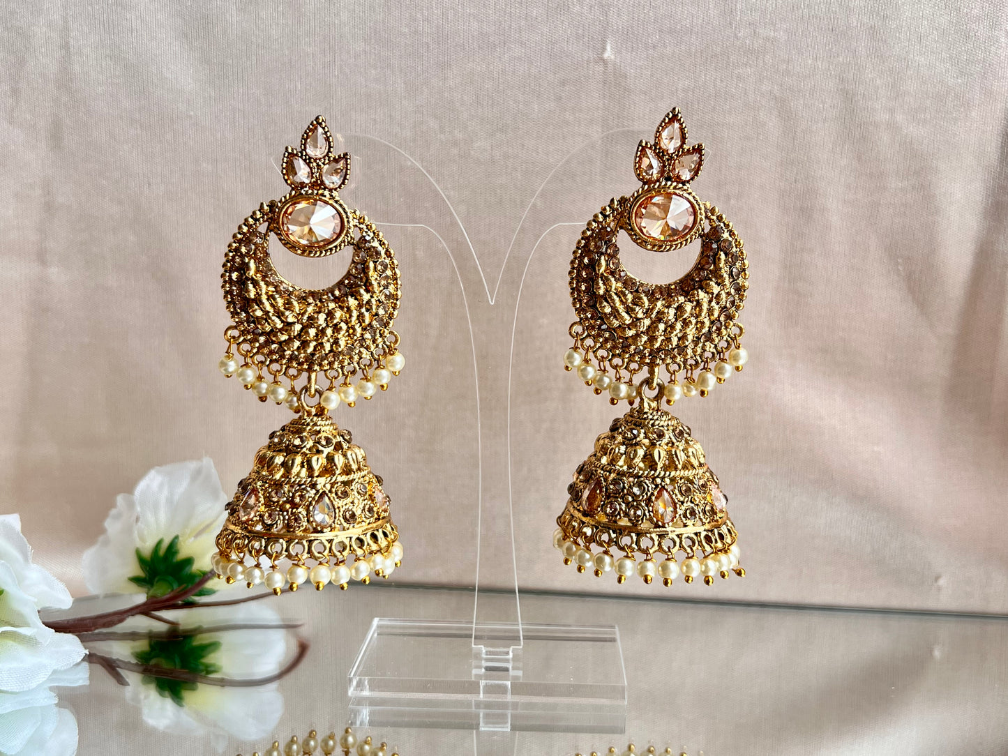 Golden Jhumka Earrings with beads