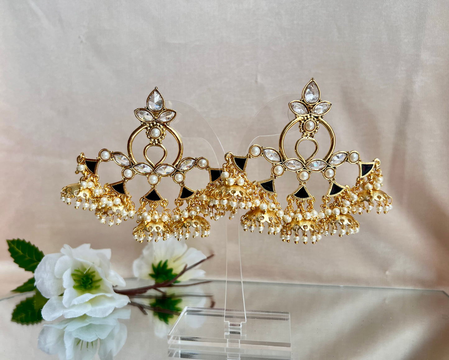 Punj Jhumka Earrings - Black