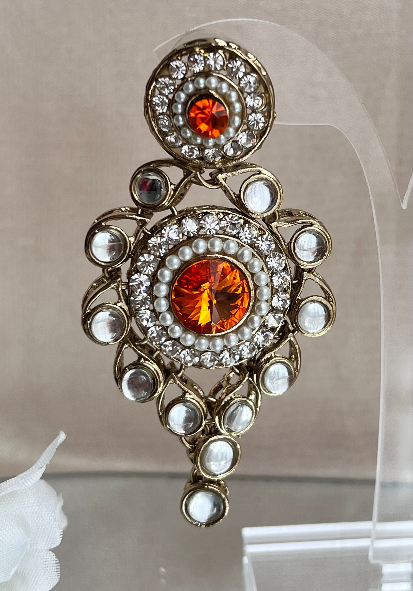 Silver Earrings with Orange stone