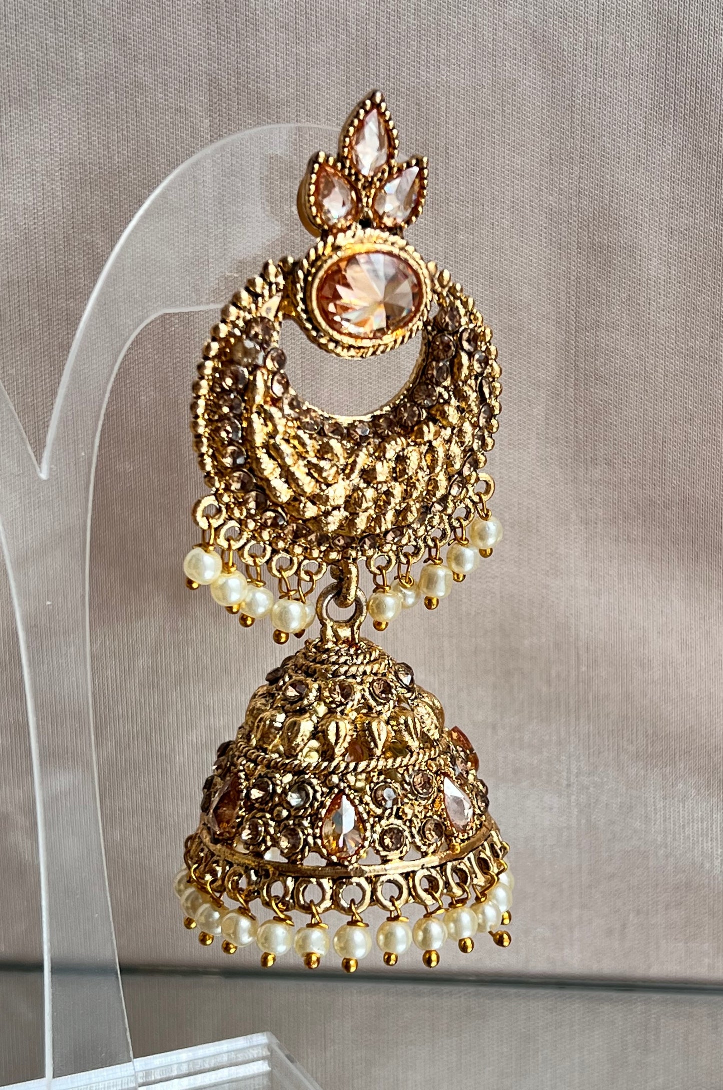 Golden Jhumka Earrings with beads