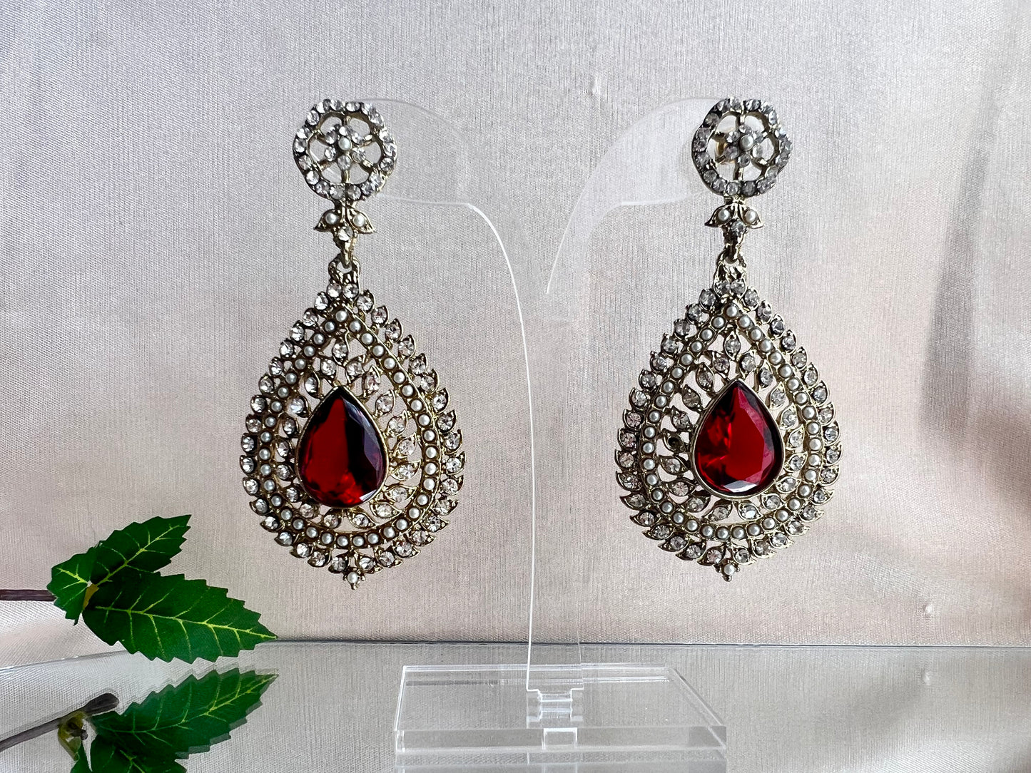 Silver Earrings with Red Stone