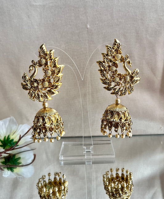 Golden Peacock Jhumka Earrings