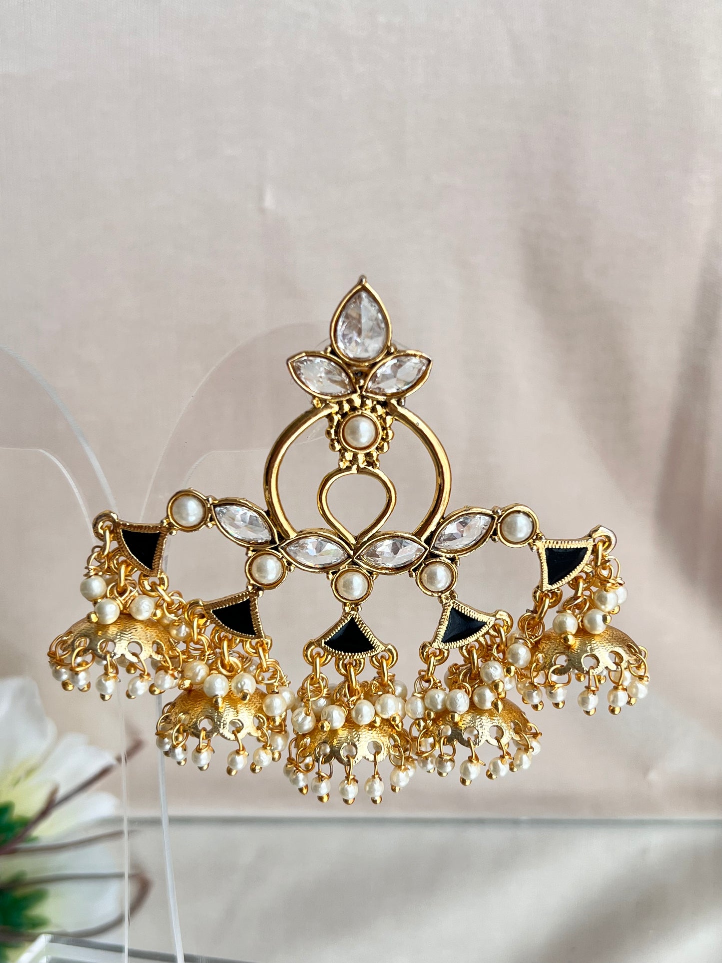 Punj Jhumka Earrings - Black