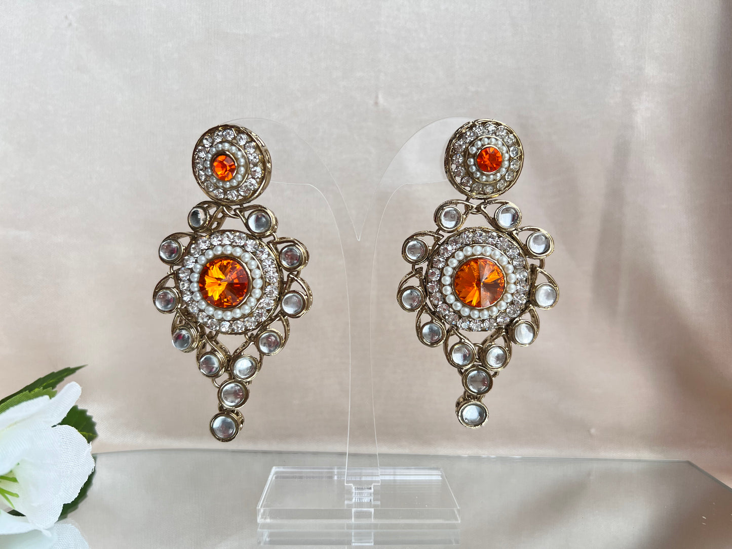 Silver Earrings with Orange stone